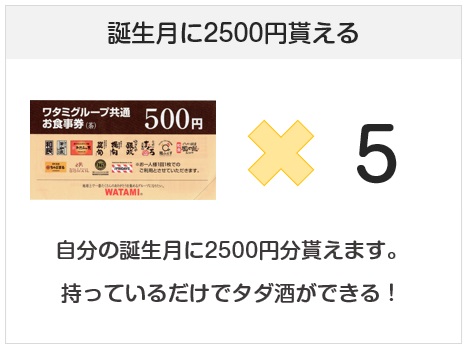 ワタミふれあいカードは、誕生月に2500円のお食事券を貰える
